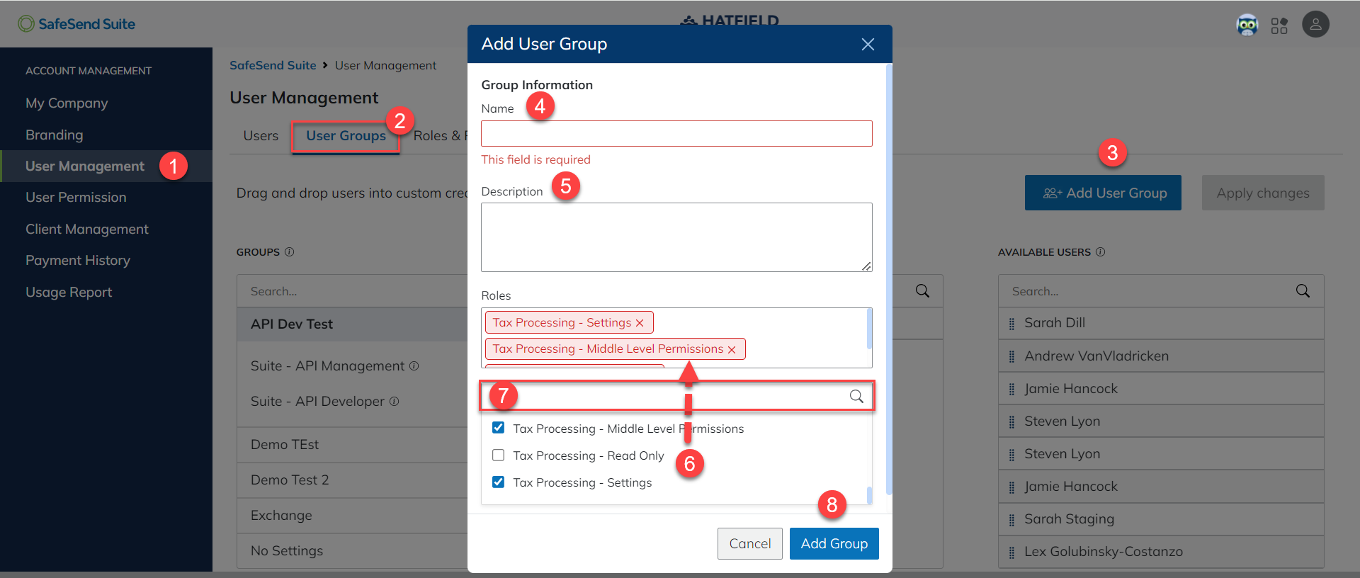 Account Management: User Management – SafeSend Returns