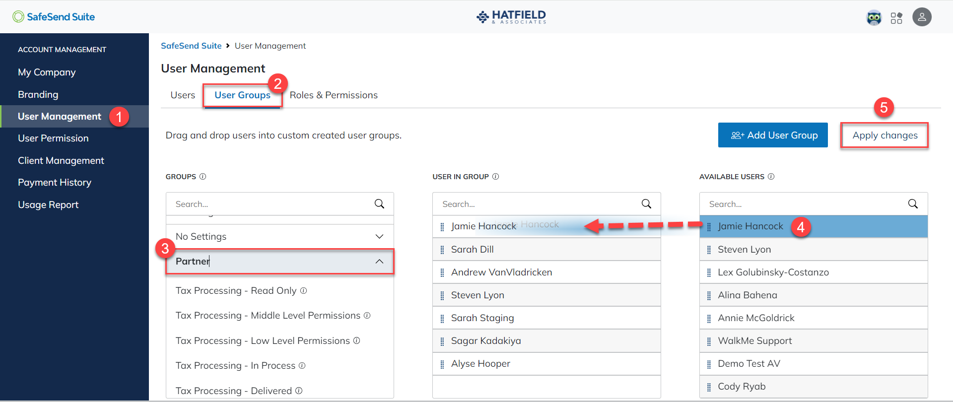 Account Management: User Management – SafeSend Returns