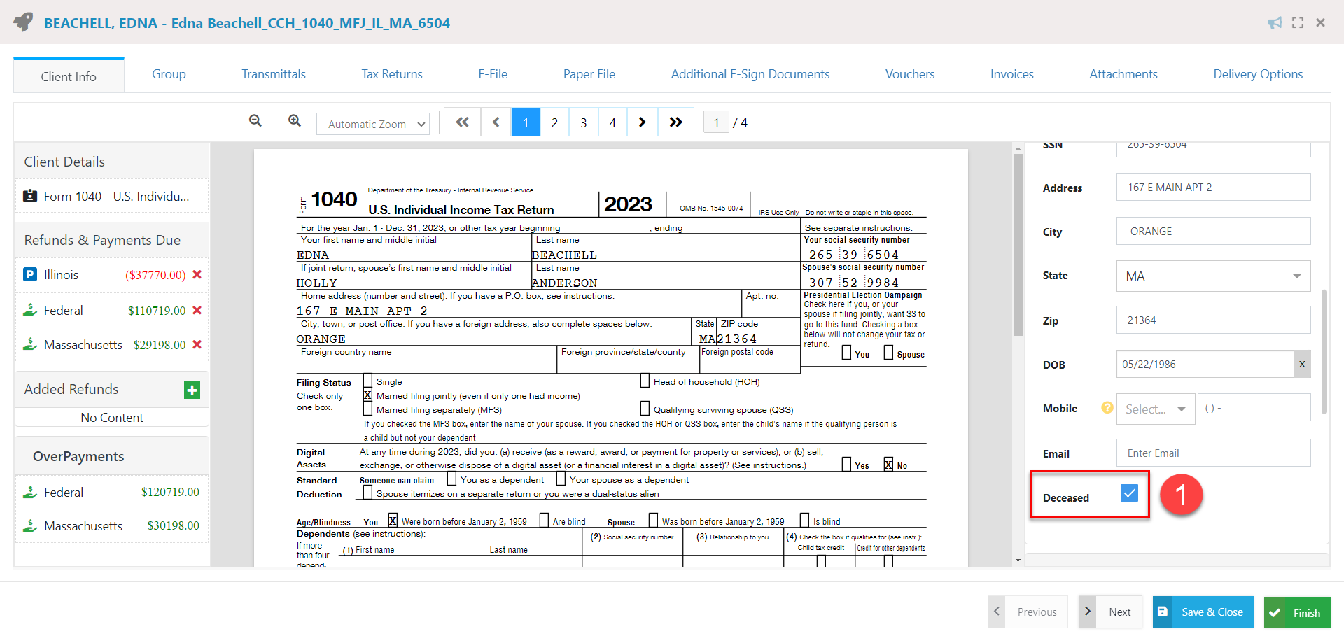 Deceased Taxpayer Option for 1040 Returns SafeSend Returns
