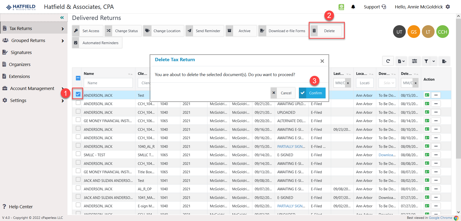 Delivered Return: Bulk Action Icons – SafeSend Returns